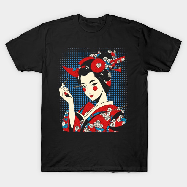 Retro Vintage Cartoon Geisha Girl T-Shirt by Ravenglow